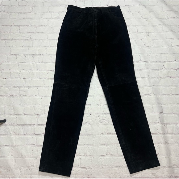 HERO Vintage 80s 90s High waisted GENUINE Black Suede Leather Pants size 14 GUC - Picture 1 of 14